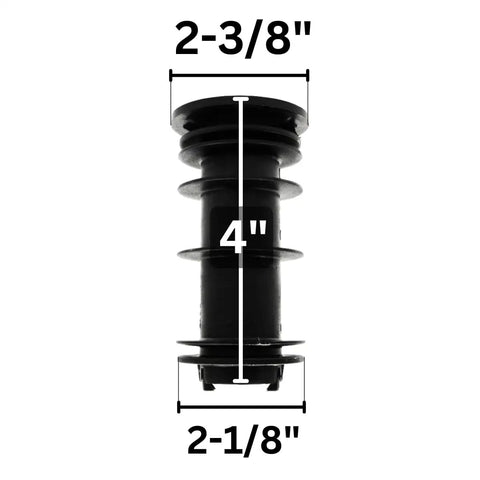 Replacement Two And Three Eighths Inch Plastic Insert Bushings For Caster Dining Chairs Set Of Two No Wobble Fix Pre Greased Durable Fit For Swivel And Tilt Mechanisms, 4-inch black bushing with 2-3/8 top and 2-1/8 stem