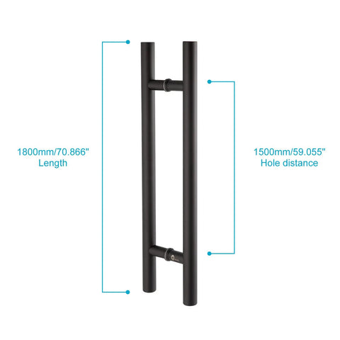 71-Inch Double-Sided Push Pull Door Handle in Matte Black SUS304 Stainless Steel, Built Tough Heavy-Duty Ladder Pull for Commercial Glass, Residential Wood Barn and Metal Doors, 1800 x 38mm, front view