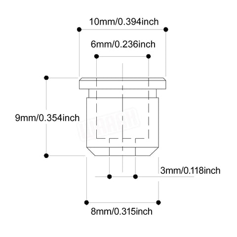 Six solid brass bass string ferrules with 8mm bushings for through-body rear-mount on Strat/Tele/TL style bass guitars