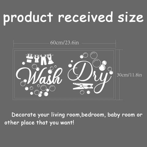 Heavy Duty Laundry Room Wall Stickers Featuring Wash And Dry Vinyl Decals For Your Home With Straight Up Minimalist Diy Decor Vibes In Crisp White Wall Accent Look, size 60cm x 30cm, includes wash and dry design.