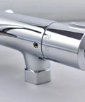 Heavy Duty Solid Brass Thermostatic Mixing Valve For Concealed Wall Piping Featuring Spot On Temp Control and No Sweat Installation close-up view.