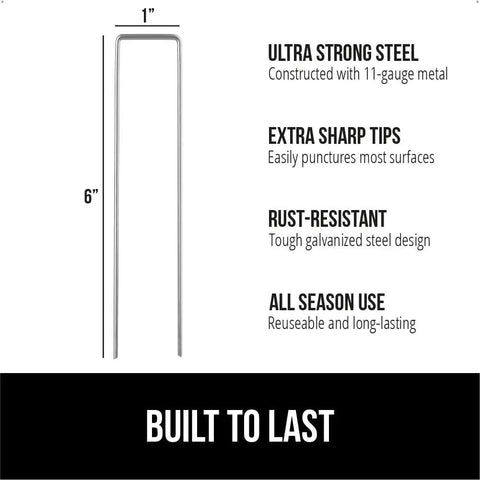 Diagram of Beefy 6 Inch Landscape Staples 50 Pack 11 Gauge Galvanized Steel Stakes With Ultra Sharp Tip For Easy Install Lawn Anchors shown with features.