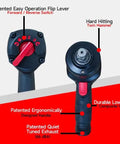 Heavy Duty Three Quarter Inch Magnesium Air Impact Wrench with patented handle and flip lever for easy use and control.