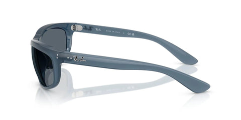 Side view of Balorama RB4089 Rectangular Wrap Sunglasses For Men Opal Blue Frame With Blue Lenses 62mm Lightweight Durable Build