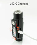 Angel Eyes E700S Beast Mode Bright 2800 Lumen Front Light with 800 Lumen Side LEDs, shown with USB-C charging cable connected.