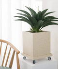 Flower Pot Mover With Wheels Beefy Load Bearing 50-200kg Square Plant Tray Rollers For Balcony And Garden Modern Granite Texture Beige 32cm
