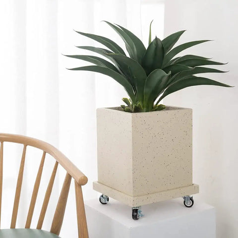 Flower Pot Mover With Wheels Beefy Load Bearing 50-200kg Square Plant Tray Rollers For Balcony And Garden Modern Granite Texture Beige 32cm