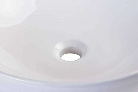 Close-up of Round Ceramic Above Mount Bathroom Sink With No Overflow Center Drain BA351 Premium Porcelain Basin For Modern Bathrooms