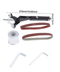 Garage Rat Approved Angle Grinder Belt Sander Adapter Heavy Steel Conversion Kit parts including belts and tools for metalworking.