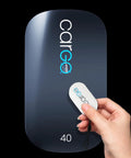 Hand holding RFID card near Level 2 EV Charger 40 Amp Fast Home Charging With Battery Health And Battery Life Monitoring, 5G Ready Smart Home EV Charger, WiFi And 4G App Control, Adjustable Charge Rate, OCPP 1.6J, UL Listed, Weatherproof J1772 unit.