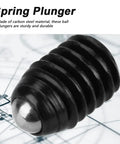 10 Pack Carbon Steel M6 Ball Spring Plungers Set With Hex Socket Ball Detent, close-up view on technical drawing background.