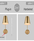 Dope Modern Gold Wall Sconce Set Of 2 With 2 In 1 Plug In Or Hardwired Design, Includes 5.9 ft White Cord and switch