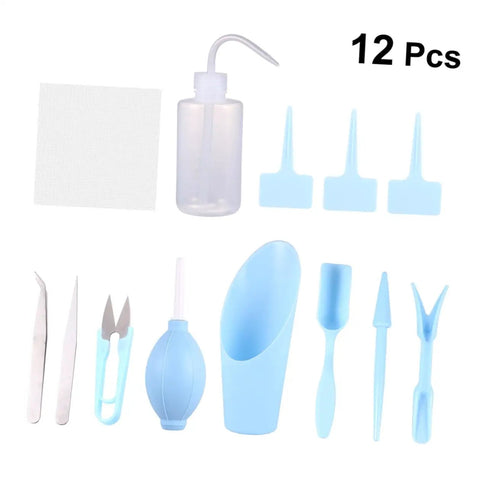 12 Piece Mini Succulent Gardening Tool Set Portable Plastic Tools For Indoor Bonsai Plant Care And Flower Pot Maintenance Light Blue For Home And Store Use Great For DIYers And Weekend Garden Warriors, 12 pcs blue plastic tools