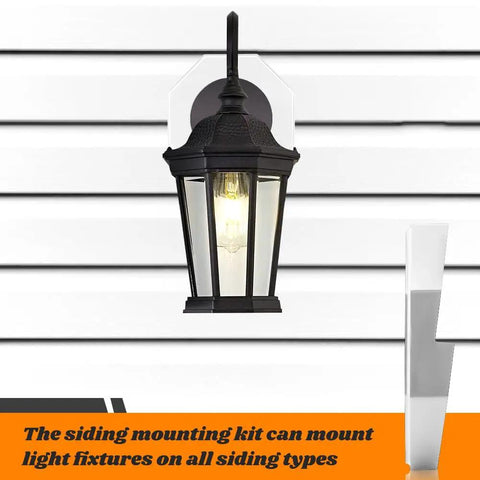 Vinyl Siding Mounting Block Kit With Built In Electrical Box For Outdoor Lighting Vertical Light Mount Blocks For Half Inch Lap Siding White Finish Easy Install No Fuss Exterior Light Mounting Bracket, white siding with lantern