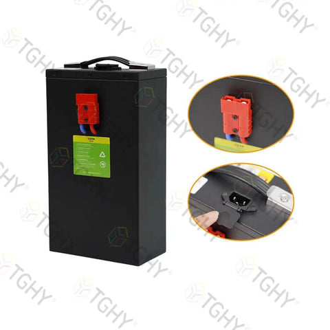 Heavy Duty 24 Volt 20AH Electric Stacker Truck Battery Pack With Smart Bms Protection For Long Life Cycles And Fast Charging Action, side view with connectors.