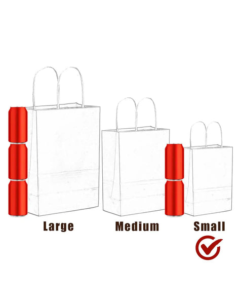 Illustration of large, medium, and small paper bags with handles, highlighting size differences.