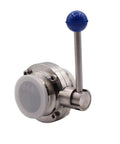 2 Inch Sanitary Butterfly Valve With Pull Handle In 304 Stainless Steel For Tri Clamp Clover System, front view.