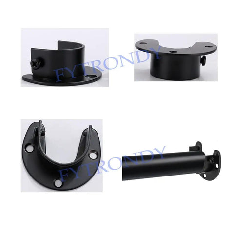 Stainless Steel Three Quarter Inch Wardrobe Closet Rod Bracket U Shaped Open Socket Bracket For Shower Curtain Rod Ends Supports Flange Black Edition Beefy Rock Solid Durable Easy Install black U-shaped rod bracket with screws and mounted closet rod