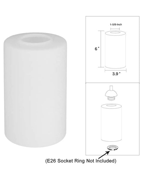 White Frosted Glass Shade Replacements Four Pack Cylinder Globe Lamp Shades With One And Five Eighths Inch Fitter dimensions