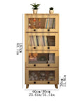 Modern 4 Tier Floor Standing Book Shelf With Flip Lid Glass Door Dope Solid Wood Storage Rack for home or office.