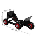 Amosfun Motorcycle Tire Dolly Tool With Five Smooth Wheels Heavy Duty Vehicle Mover for Electric Bikes shown from the side with dimensions.