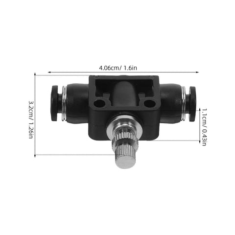 Three Pack Pneumatic Flow Control Valves With Push To Connect Tube Fittings High Pressure Tolerance And Precise Flow Adjustment For Air Cylinders And PU Tubing In Industrial Automation Kit, 4.06cm black valve