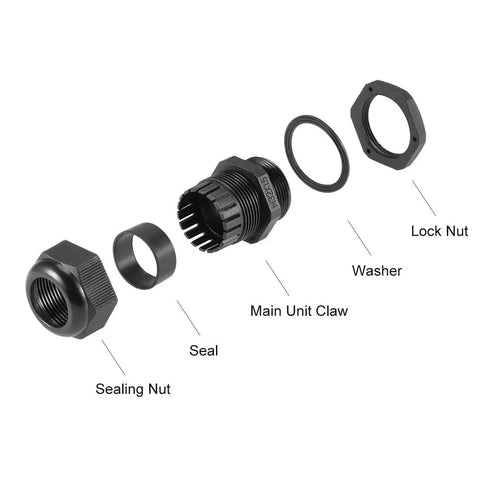M32x1.5 Cable Gland For 16mm To 21mm Wire Holes Waterproof Nylon Joint With Adjustable Locknut And Washer Black Pack Of 10