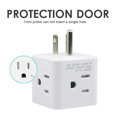 Four Way Wall Tap Outlet Extender For Home Office And Kitchen 4 Grounded AC Outlets Power Strip 120V 15A with Protection Door