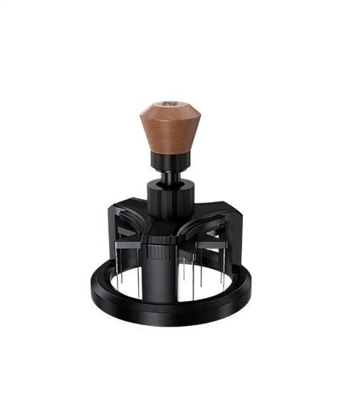 Heavy Duty 58 Millimeter Espresso Portafilter Needle Distributor With Built In Magnet, top view highlighting precision needle layout.
