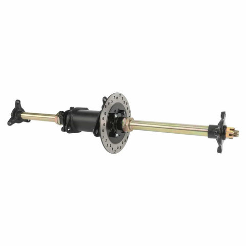28 Inch Rear Axle Kit With Hand Brake Caliper For Go Karts And ATVs Includes 3 Stud Hubs And 25 Inch Spacing Sprocket Cover And Brake Disc