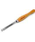 Premium M2 Steel Cryogenic Wood Lathe Turning Scraper With Dead Grip Ergonomic Handle showing 13¼ inch length and engraved guides.