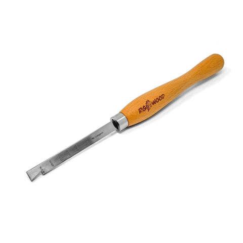 Premium M2 Steel Cryogenic Wood Lathe Turning Scraper With Dead Grip Ergonomic Handle showing 13¼ inch length and engraved guides.