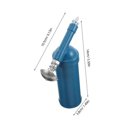 80cc Mini Grease Gun Portable Manual Lubrication Tool With Sky Blue Electroplated Finish and dimensions labeled