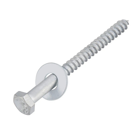 Wood Lag Bolts For Outdoor DIY Projects Quarter Inch By Three Inch 100 Count With Flat Washers Heavy Duty Outdoor Grade Hex Head Screws For Strong Wood Joints Corrosion Resistant By HROMIGRY, side view showing the hex head and washer.