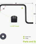 Gooseneck Shower Arm Extension With 1/2 NPT Brass Connector, Oil Rubbed Bronze Finish, Showing Size and Thread Details