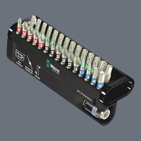 Stainless Bit-Check 30 Set With Rapidaptor Bit Holder And Quick Release Chuck, 29 Bits In A Compact Case