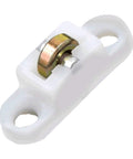 Slide Like Butter Heavy Duty Plastic Steel Sliding Door Rollers And Window Pulley Bearings Double Flat Replacement Hardware For Easy Gliding 10 Piece Set close-up of a white plastic roller with steel bearing.