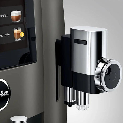 Premium Smart Automatic Coffee And Espresso Machine Featuring One Touch Brewing Sweet Foam Syrup Function That Hits Different close-up of milk frother.