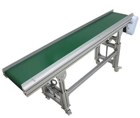 PVC Flat Belt Conveyor With Aluminum Frame 70.8 by 11.8 Inch Inclined Beefed Up Industrial Grade Transport Conveyor 110V 120W Adjustable Speed