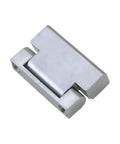 Zinc alloy damping hinge for cabinet doors, angled front view, torque-adjustable pivot, silver, 1 pc