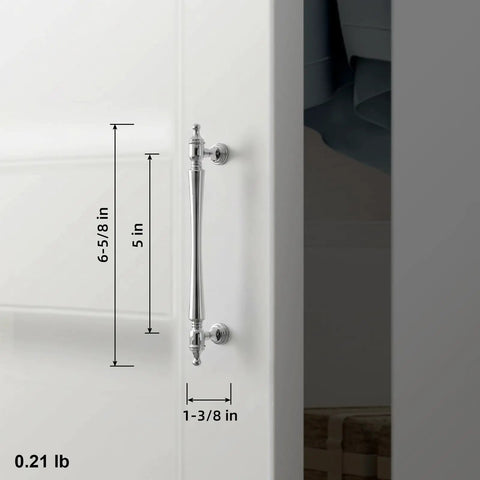 Polished Chrome Cabinet Pulls 5 Inch Hole Centers 6 Pack Zinc Alloy Modern Drawer Handles with sleek design on white door