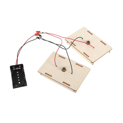 Hands On Circuit Board Kit For Young Experimenters Electrical Circuit Building Set with wired wooden boards and battery holder.