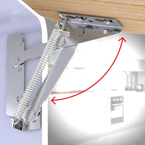 Two Pack Folding Sofa Bed Spring Hinges 80 Degree Lift Support for Cabinet Doors, nickel plated hinge lifting cabinet flap