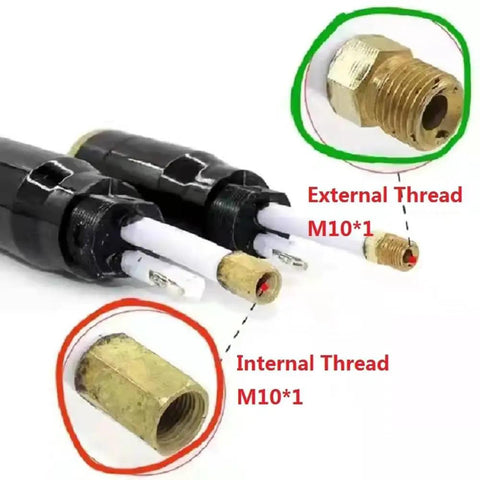 CNC Plasma Cutting Torch Straight Head For YK100-H With Internal M10x1mm Threads showing thread details