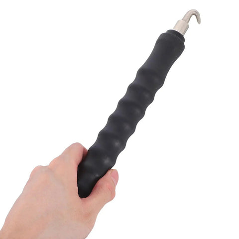 Housoutil 2Pcs Steel Rebar Wire Twisting Hook for Concrete and Fence Work held in hand, featuring a textured grip and metal hook.