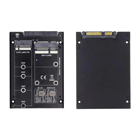 Dead Simple Hella Reliable Dual MSATA NGFF B Plus M Enclosure Supports JBOD RAID0 Span Modes Plug And Go 2 Point 5 Inch Sata Storage Bracket, dark metal design.