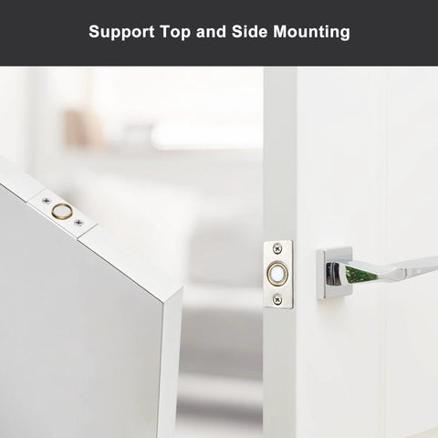 4 Pack Strong Magnetic Door Catch Set for Closet and French Doors, silver hardware shown in top mounting position, close-up view