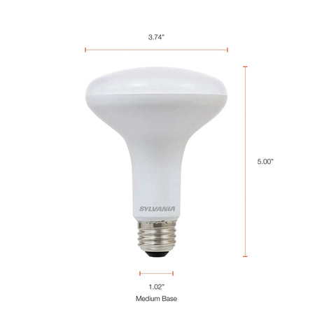 LED BR30 Flood Light Bulb 65W Equivalent Energy Saving 9W Dimmable Frosted Finish with dimensions displayed