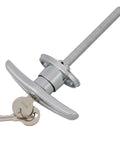 Zinc Alloy T Handle Lock With Rear Fix, Keyed Differ For Caravan RV Trailer Shed And Campervan, Silver, with keys inserted