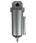 Heavy Duty 1/2 Inch Compressed Air Line Moisture And Water Filter Trap With Badass 5 Micron Cartridge showing metal drain bowl and sight glass.